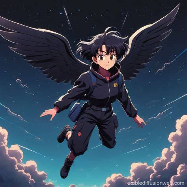 an anime character is flying through the air