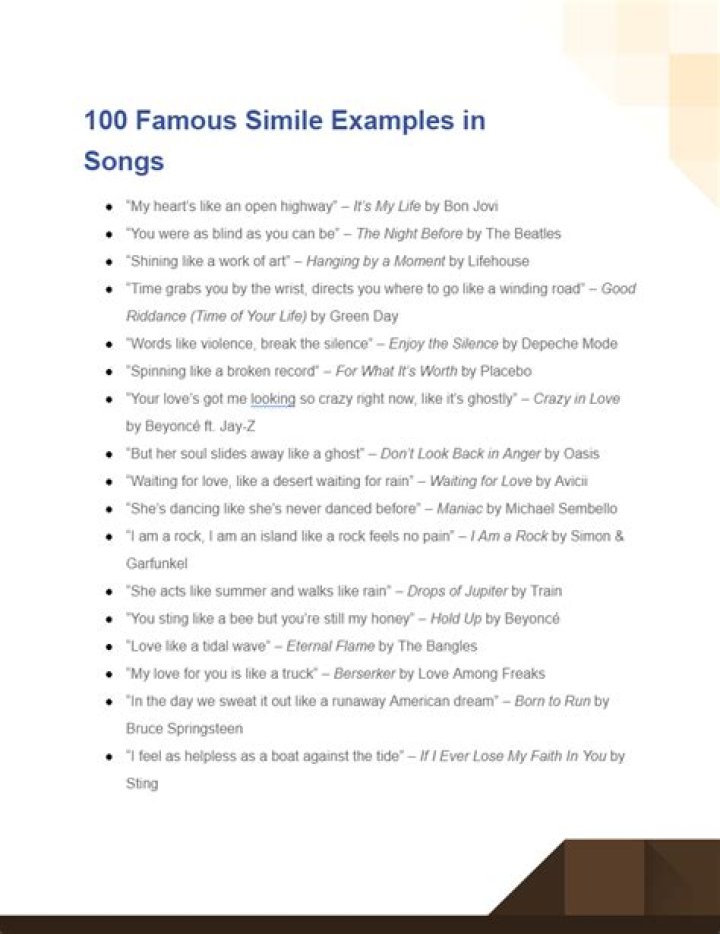 simile and metaphor in songs - songs with similes and metaphors in them lyrics