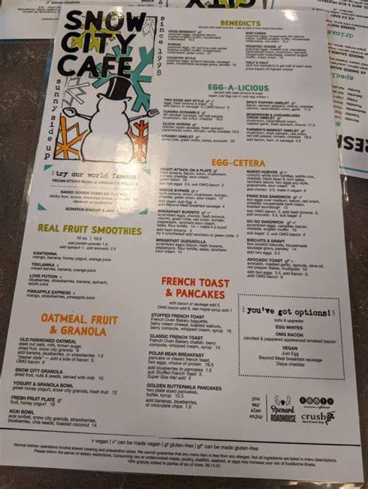 Snow City Cafe Menu Anchorage AK 99501